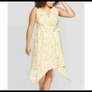 AVA + VIV Midi Faux Wrap Dress Sleeveless Floral Mustard